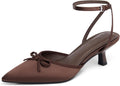 Coutgo Satin Kitten Low Heels with Bow Closed Pointed Toe Short Pumps
