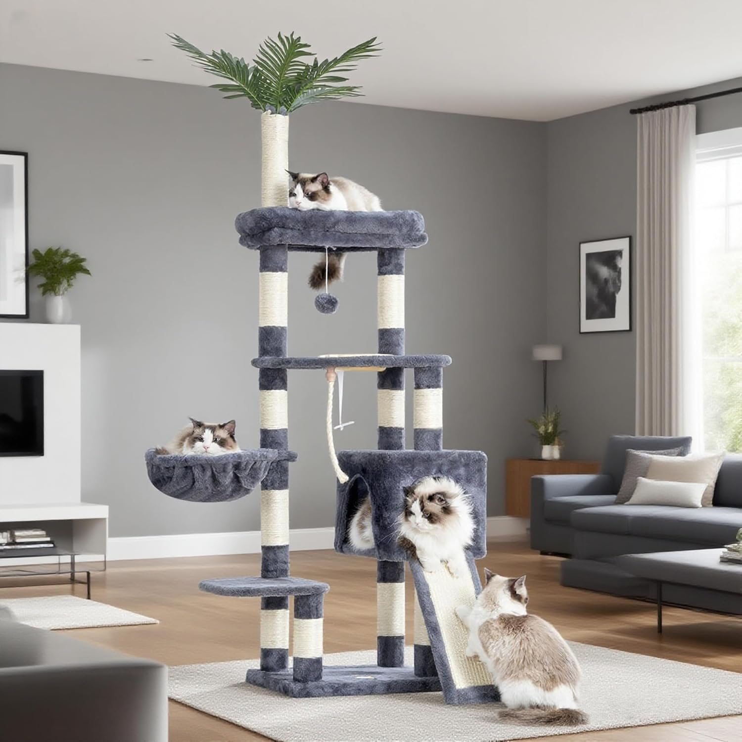 Heybly Cat Tree Tower for Indoor Cats - 65.4 in Multi-Level Condo