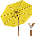 10ft Solar Market Patio Umbrella with Woodgrain Pole - LED Lights
