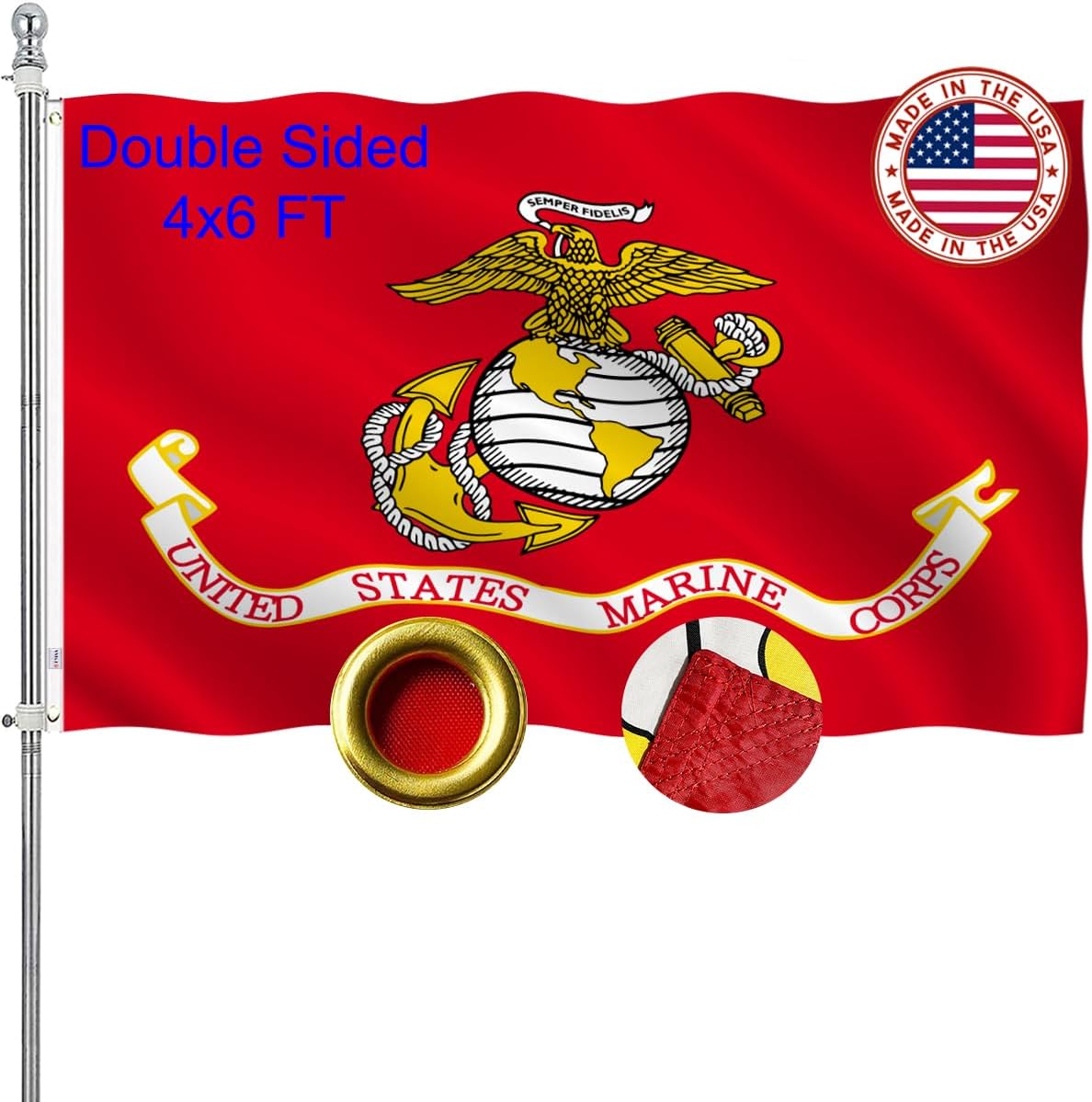 USMC Flag 4x6 Outdoor Heavy Duty Made in USA for All Spaces