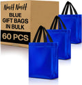Shiny Blue Gift Bags Bulk Medium Size 60-Pack - Reusable Party Bags
