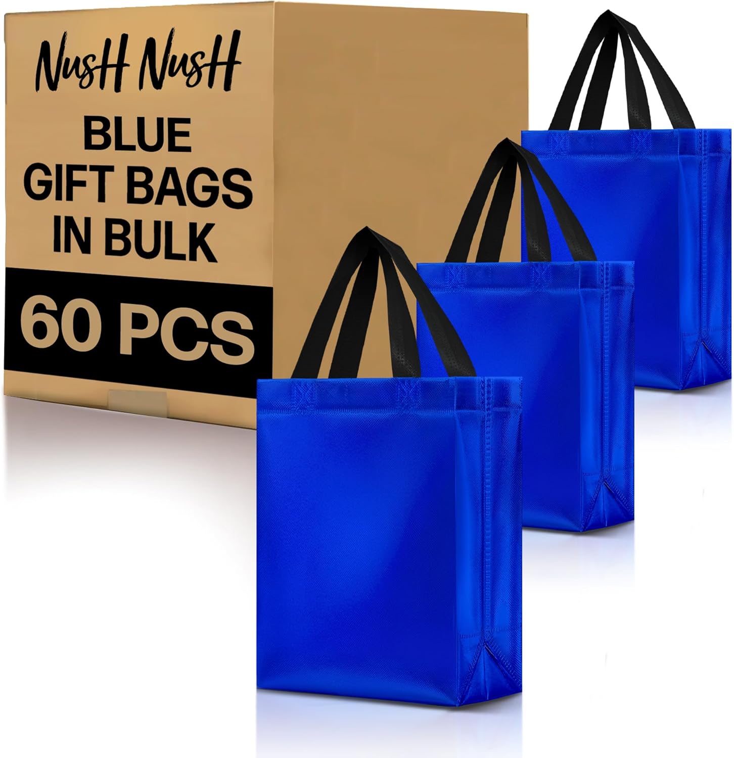 Nush Nush Shiny Blue Gift Bags Bulk Set of 60 for Parties
