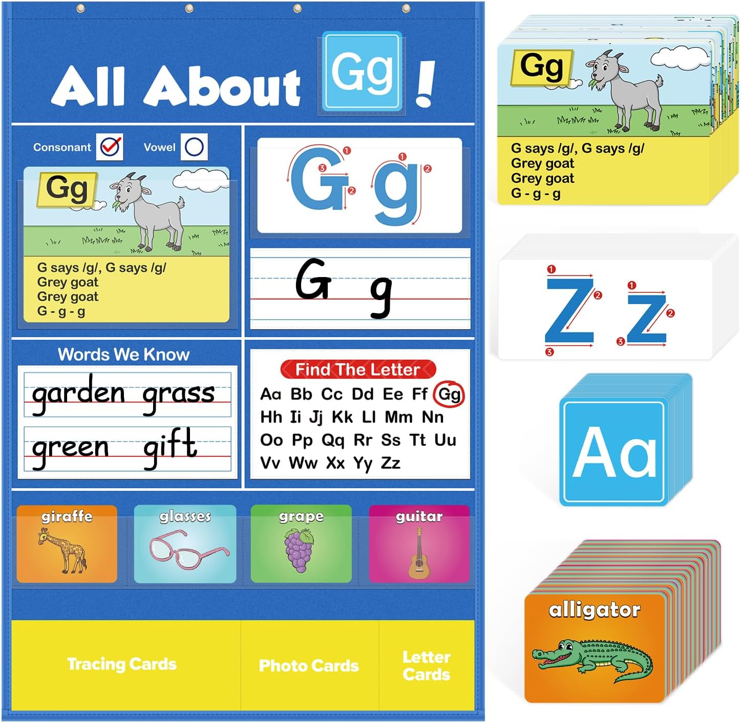 Torlam Alphabet Learning Pocket Chart for Kids' Education