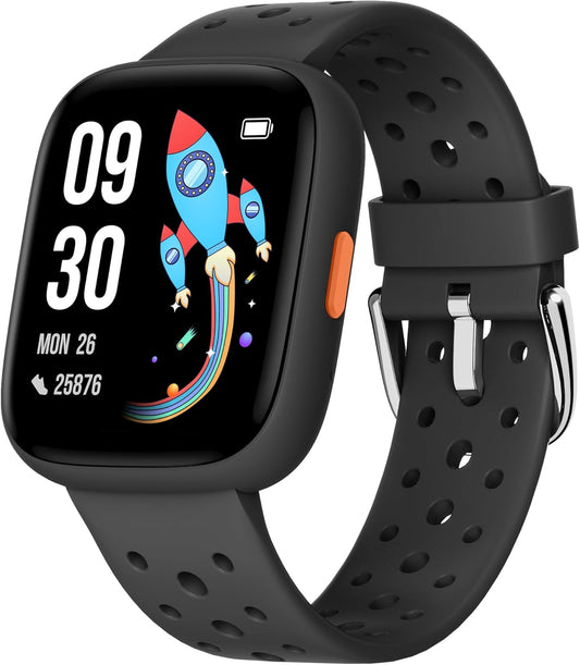 Kids' 1.8 Smart Fitness Tracker Watch - Heart Rate, Sleep Monitor, Fun Games - BLACK