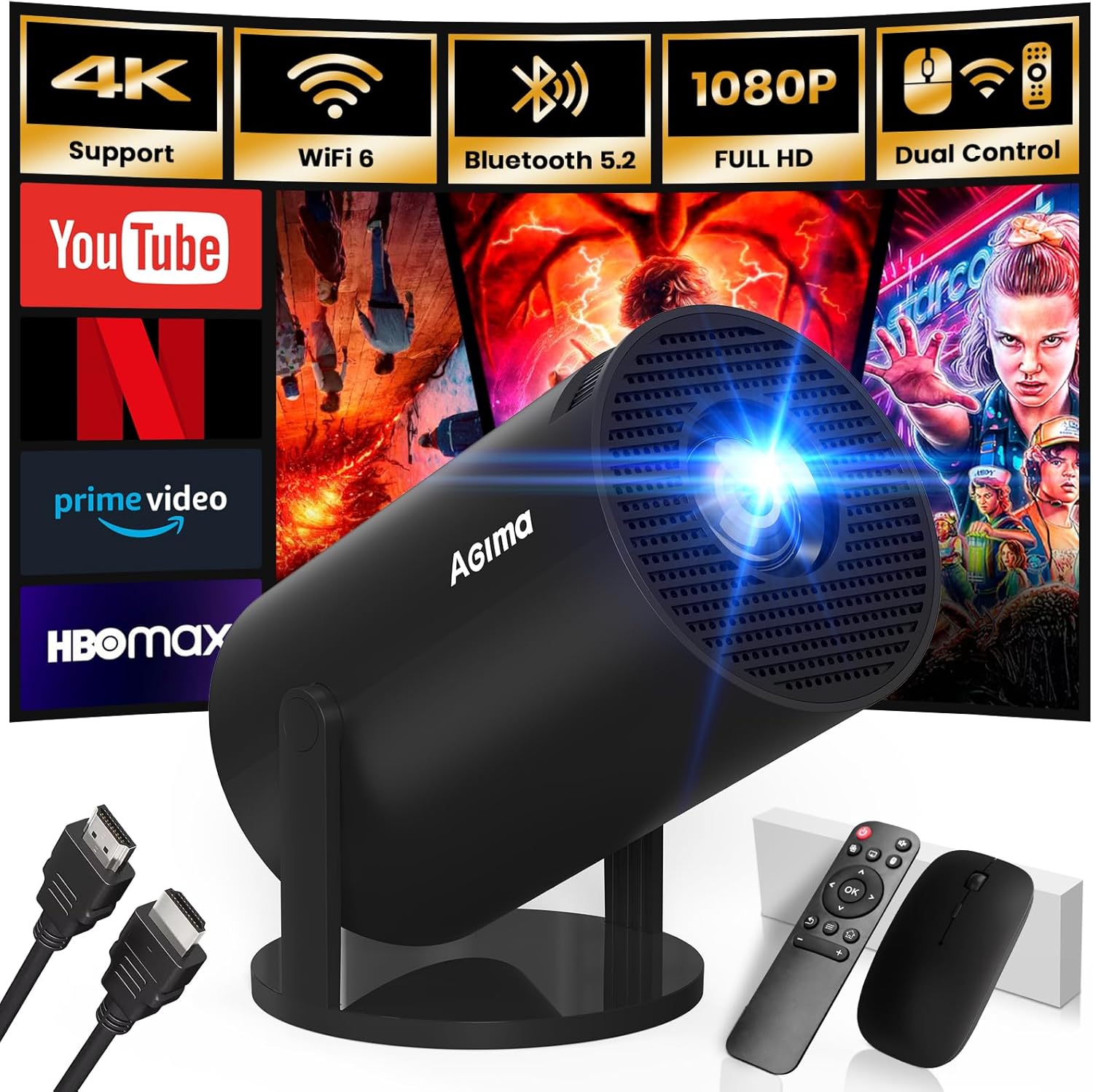 Portable Mini Projector: 1080P, 4K Support, WiFi 6 & Bluetooth for Ultimate Movie Experience!