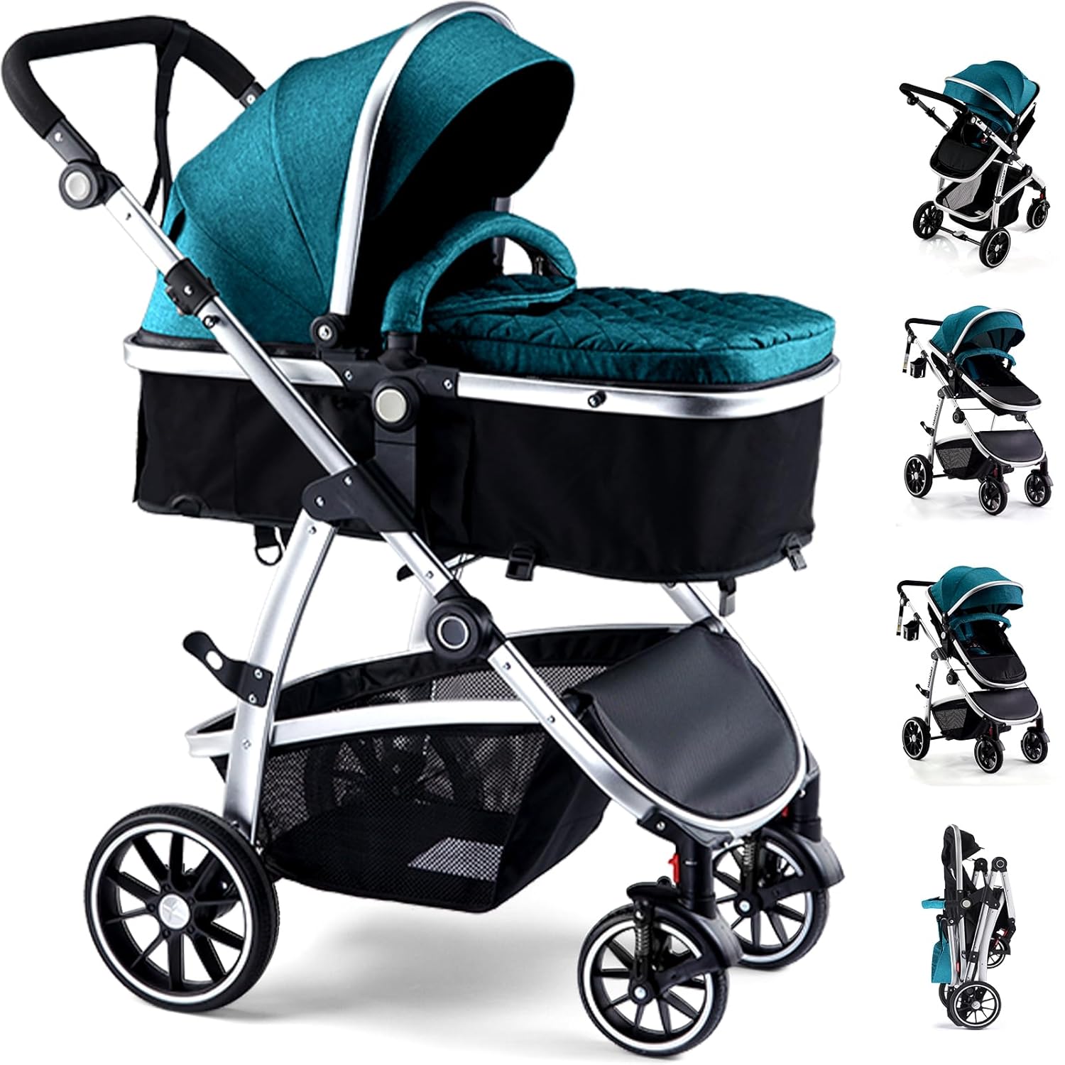 2-in-1 Reversible Baby Stroller with Adjustable Handle and Canopy