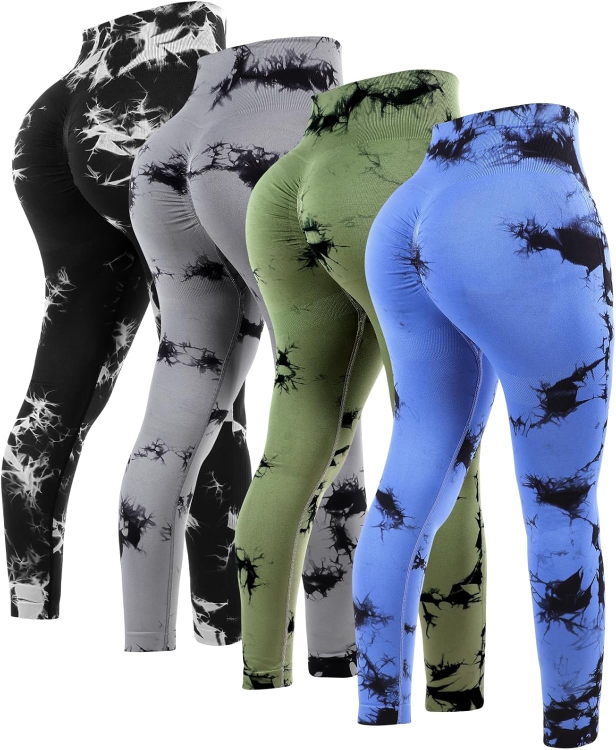 4 Pcs Womens Workout Leggings High Waisted Tie Dye Pants