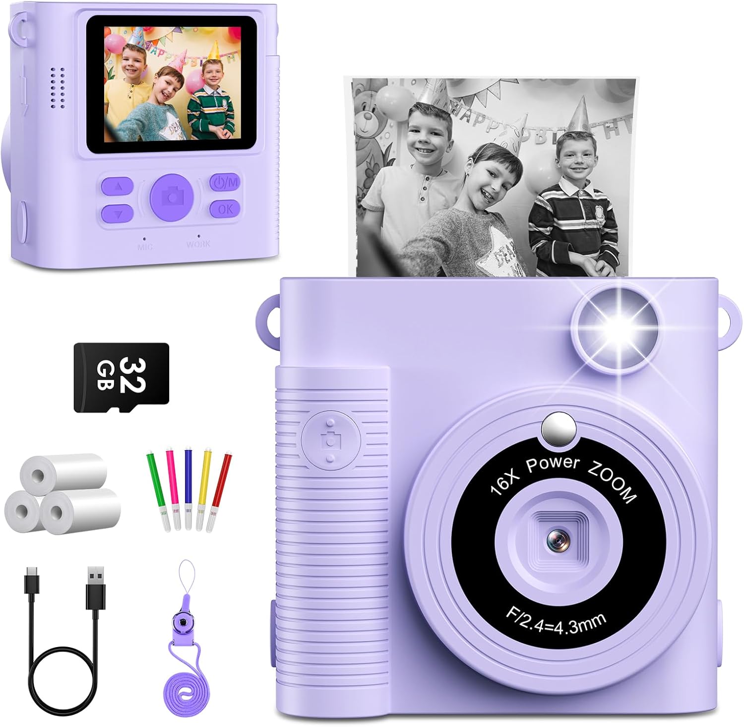 Instant Print Kids Camera with No-Ink Paper - Perfect Gift!
