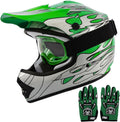 Kids Dirt Bike Full Face Helmet Green Flame X-Large - DOT Safe