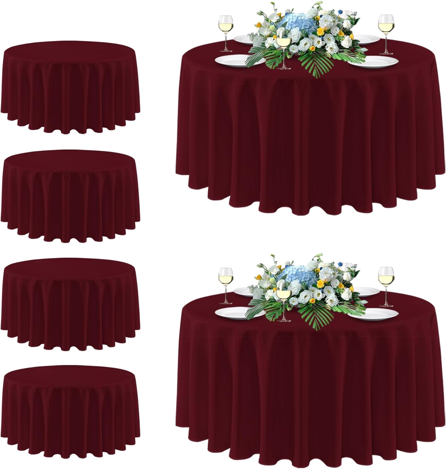 sancua Round Tablecloth 108 Inch Burgundy for Events