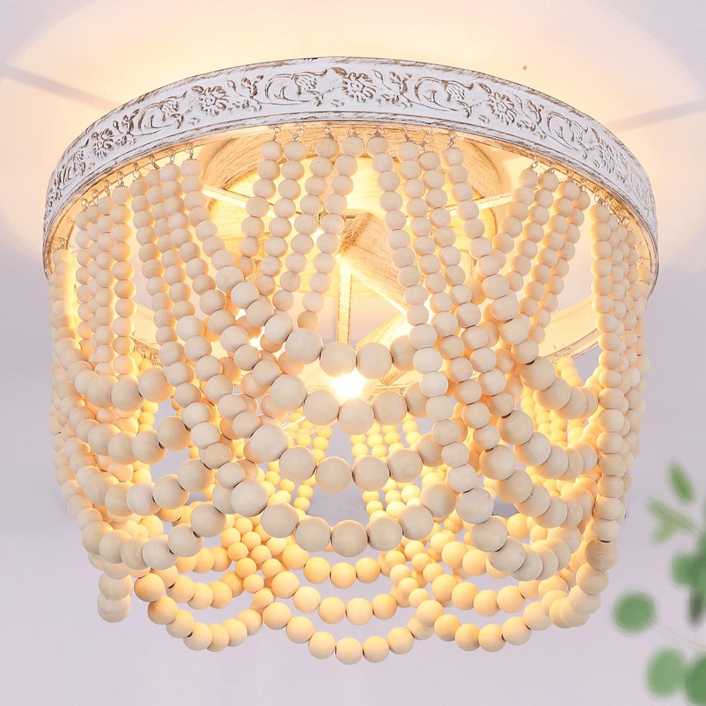 Bohemia Wood Beaded Flush Mount Ceiling Light for Any Room