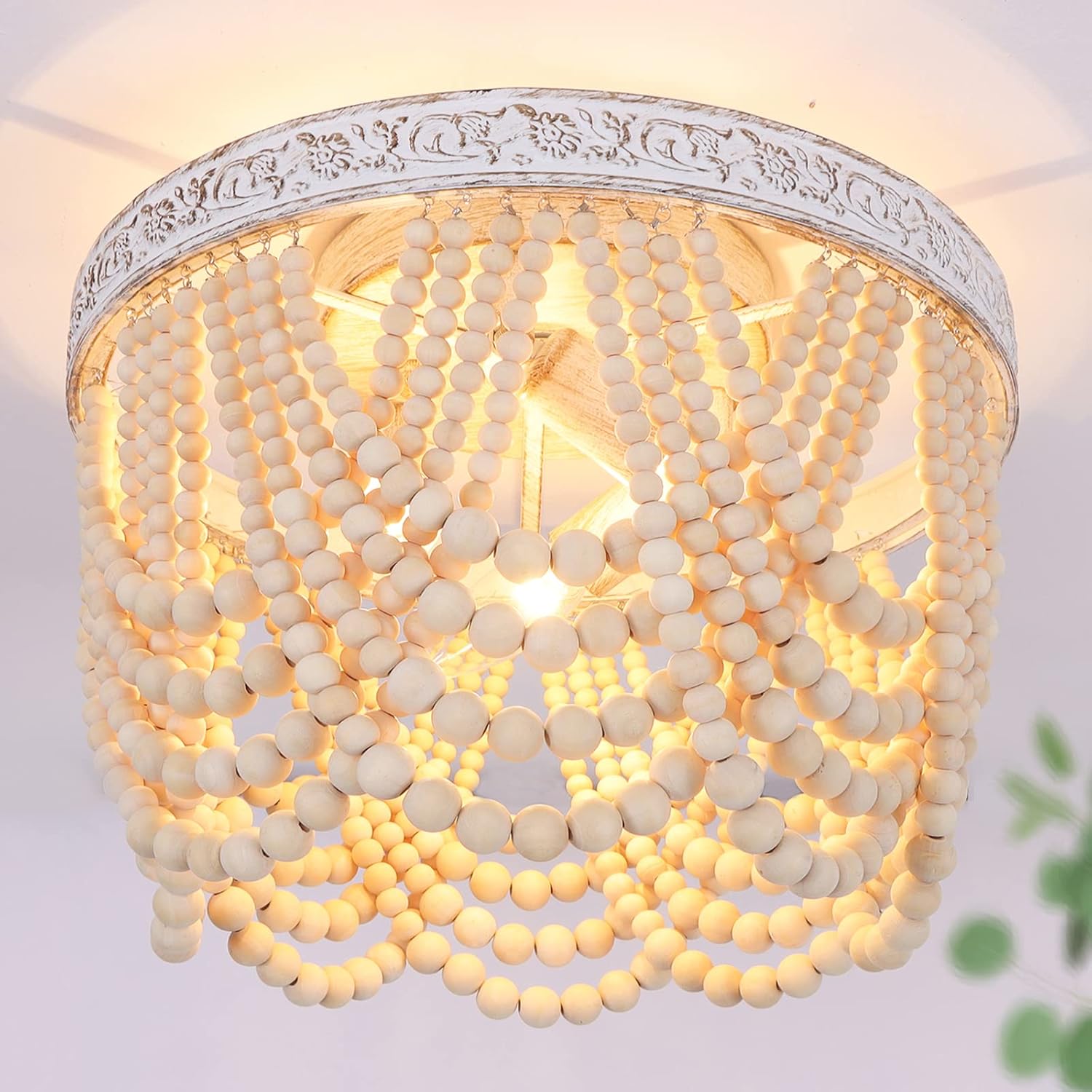 Bohemia Wood Beaded Flush Mount Ceiling Light for Any Room