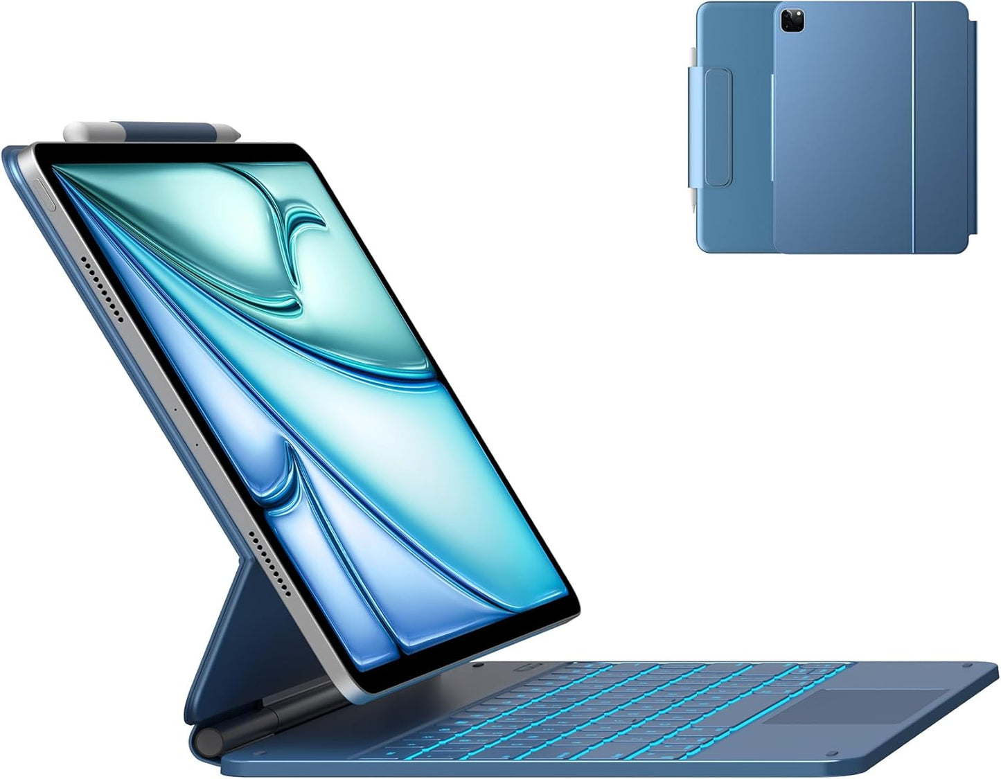 Ocean Blue Keyboard Case for iPad Air 13 & Pro 12.9: 11-Color Backlight & Multi-Touch Trackpad
