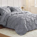 King Size Pintuck Comforter Set 7 Pieces Light Grey - All-Season