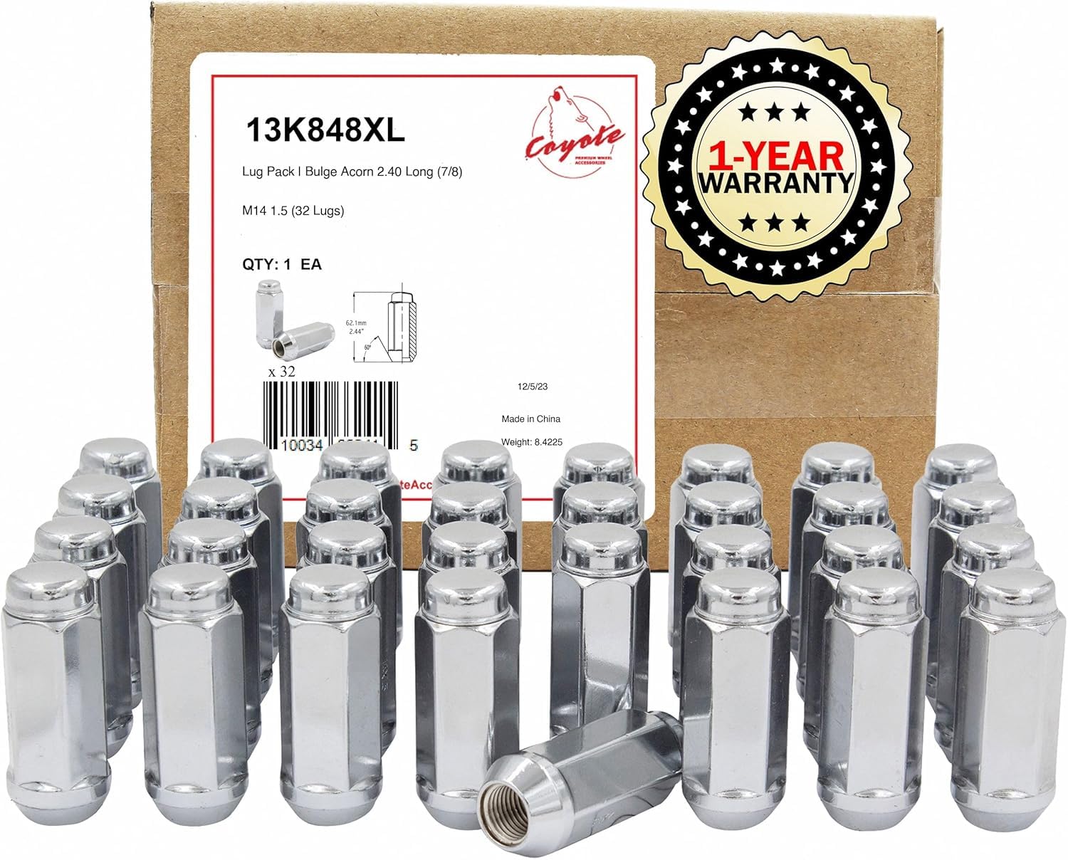 32 Pcs M14x1.5 Chrome Bulge Acorn Lug Nuts for Trucks