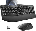 Wireless Keyboard and Mouse Combo - Ergonomic Full Size Wave Keys 2