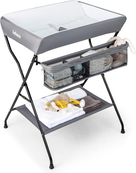 INFANS Baby Changing Table Portable Nursery Organizer with Safety Belt