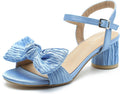Women's Bowknot Low Chunky Heels Mules Sandals - Pleated