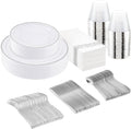 175Pcs Silver Plastic Dinnerware Set for 25 Guests - Elegant