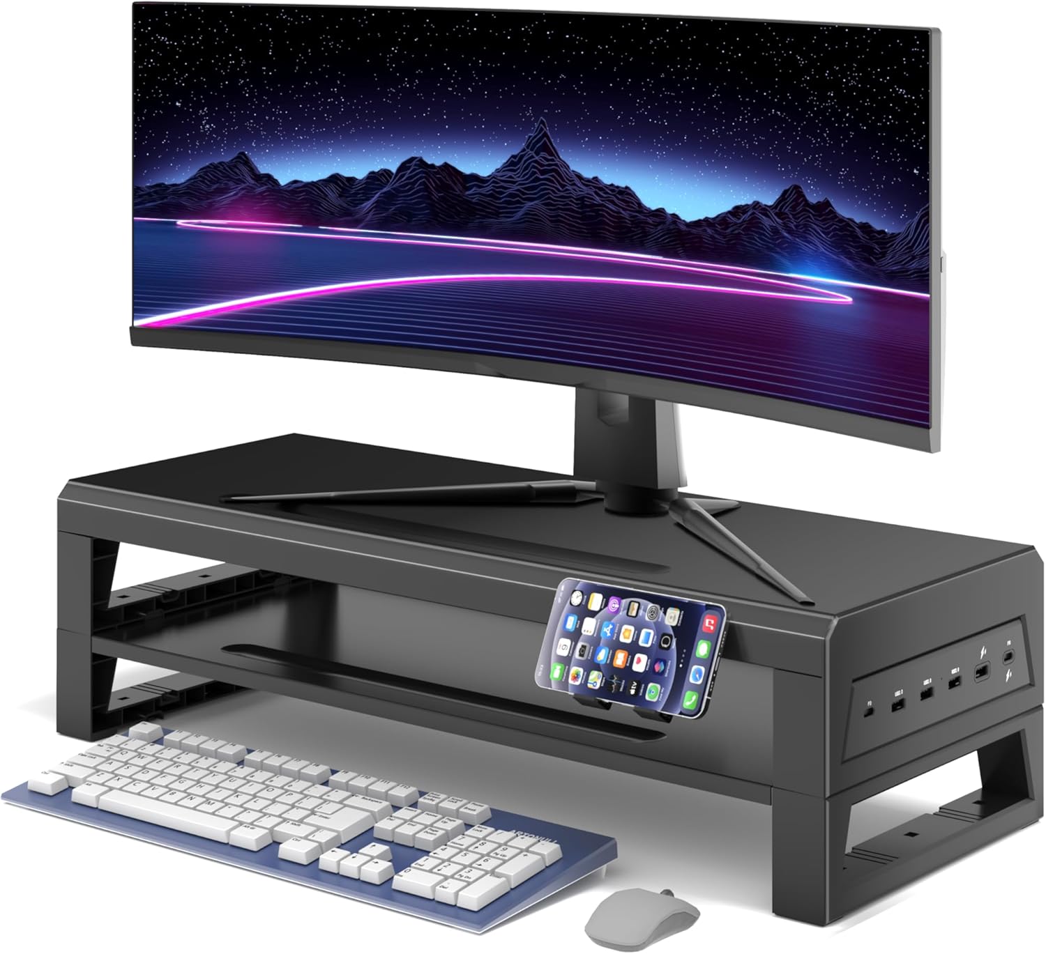2-Tier Metal Computer Monitor Stand with USB Ports for Desk