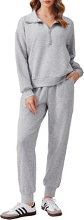 2 Piece Sets for Women Tracksuit - Long Sleeve Half Zip Travel Set