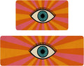 Boho Kitchen Mat Set of 2 Rainbow Evil Eye Print Runner Rugs