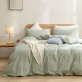 BESTOUCH Duvet Cover Set 100% Washed Cotton Sage Green - Cal King