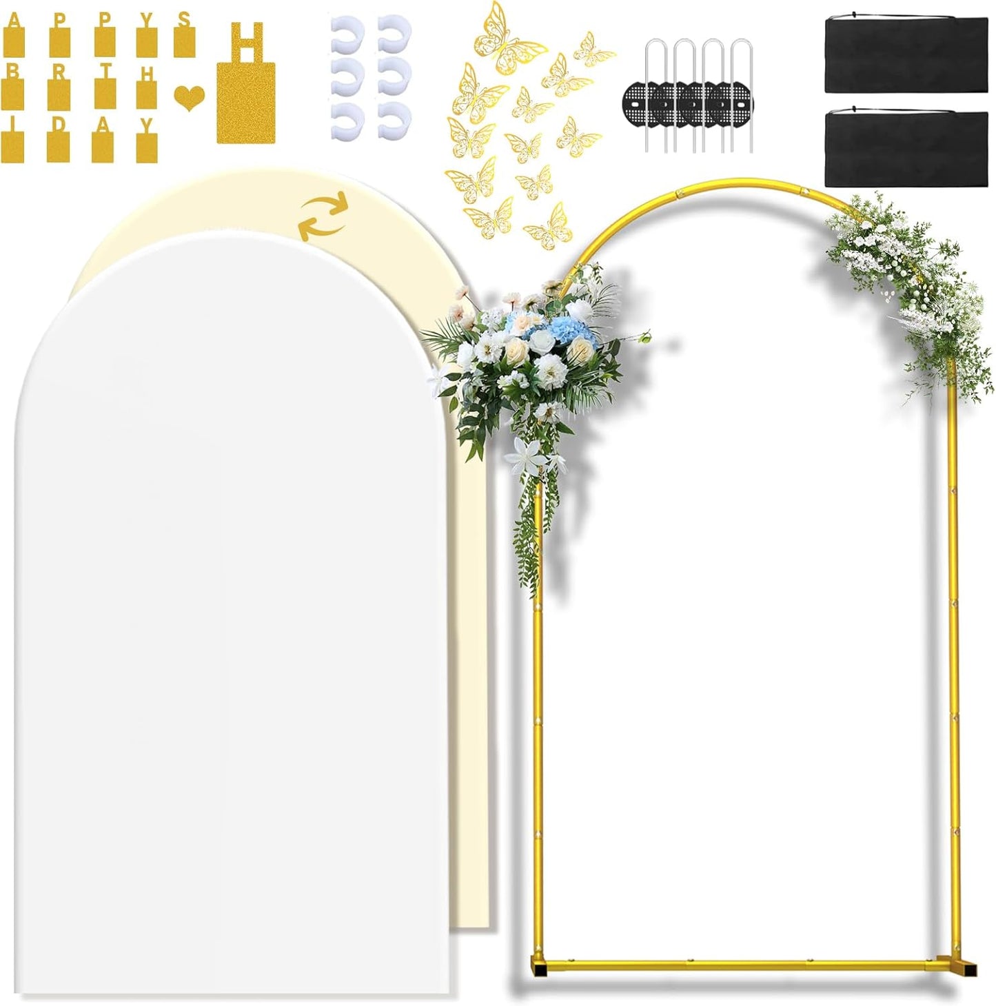 7.2FT Wedding Arch Backdrop Stand with Double-Color Covers