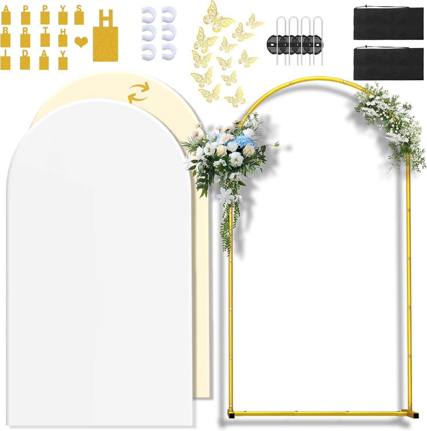 7.2FT Wedding Arch Backdrop Stand with Double-Color Covers