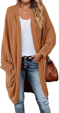 Women's Waffle Knit Batwing Cardigan - Loose Open Front Sweater Coat