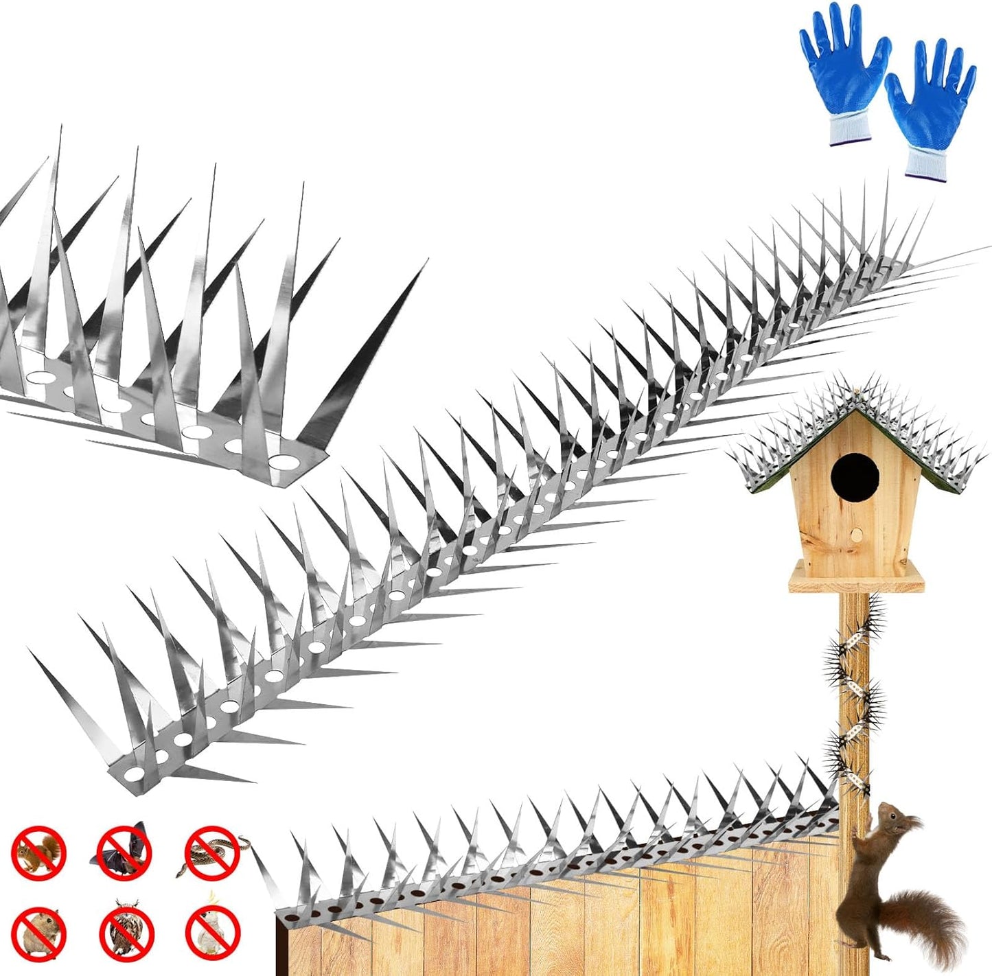 Bird Spikes 32 FT Stainless Steel Deterrent for Squirrels & More