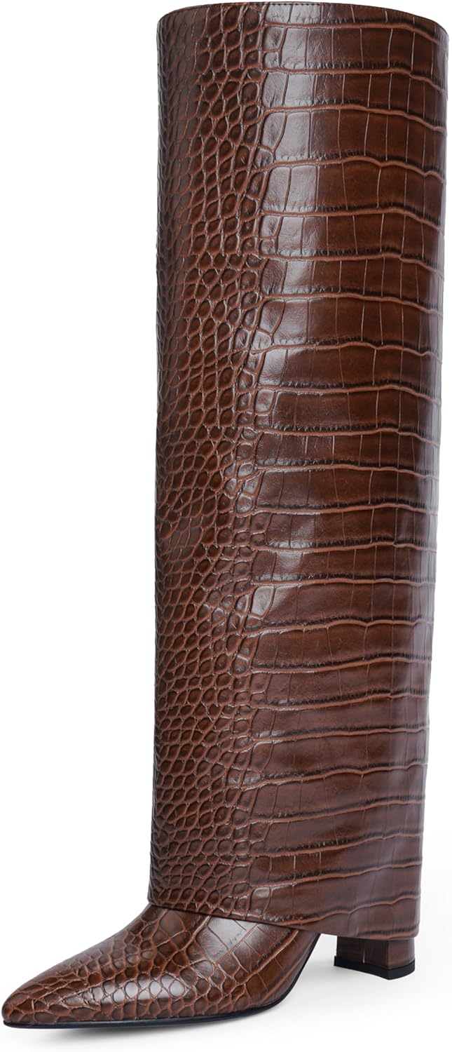 Modatope Knee High Boots for Women with Chunky Heels and Zipper