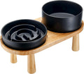 Ceramic Slow Feeder and Water Bowl Set 30oz + 70oz Black - Elevated