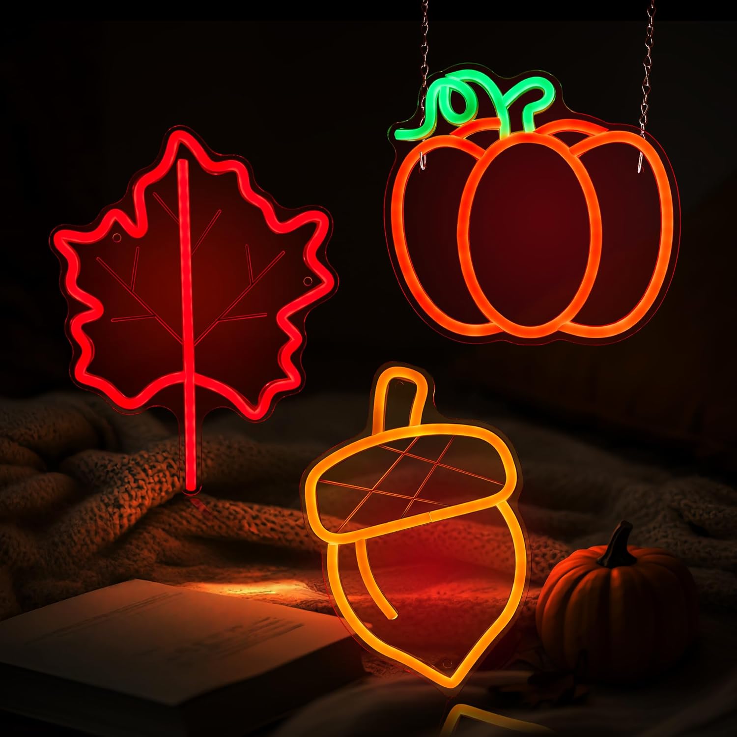 3 Pcs Fall Neon Sign for Halloween Thanksgiving Party Decor
