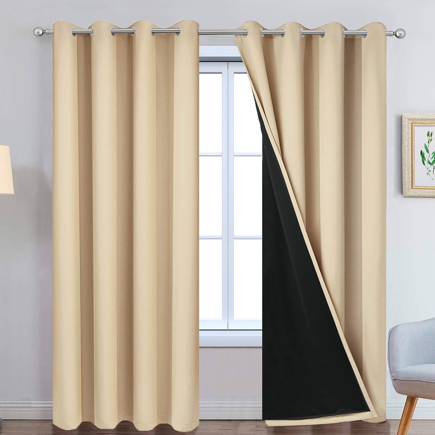 Yakamok Beige Blackout Curtains for Total Darkness and Comfort