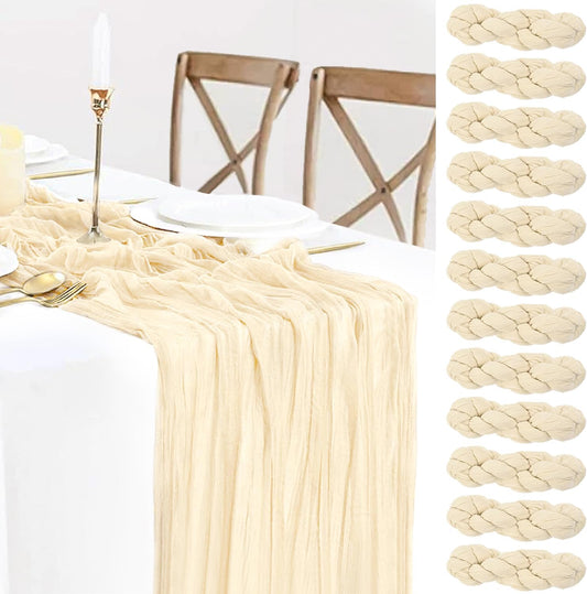 Elegant 12 Pack Beige Cheesecloth Table Runner for Events