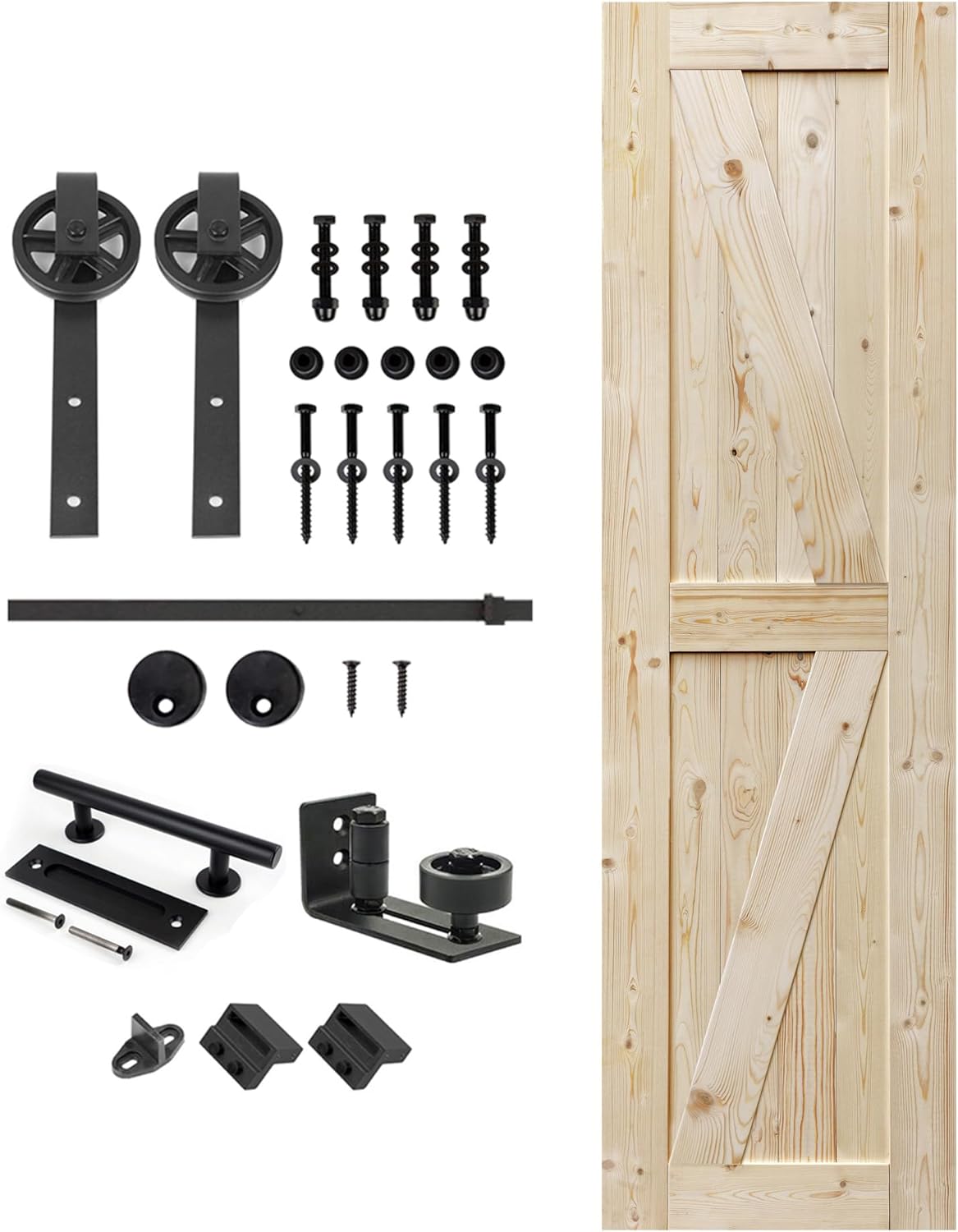 Unfinished British Brace Knotty Barn Door with Sliding Hardware Kit