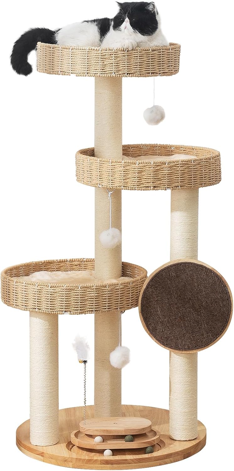 Solid Wood Cat Tree for Large Cats with Modern Design Features