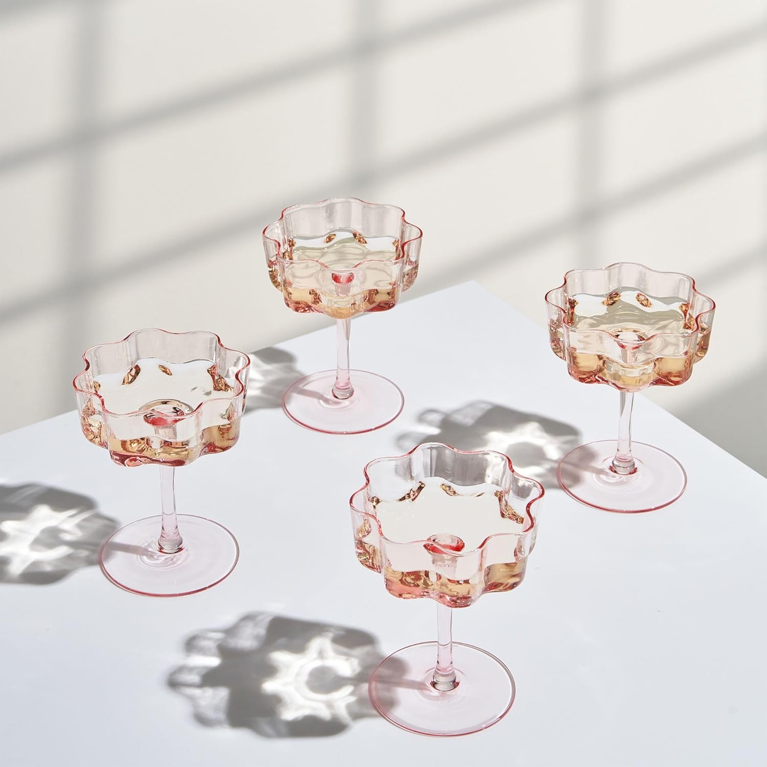 Khen Flower Vintage Wavy Petals Wave Glass Coupes Set of 4
