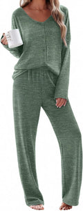 Ekouaer Womens Long Sleeve Pajama Set - Soft Ribbed 2-Piece