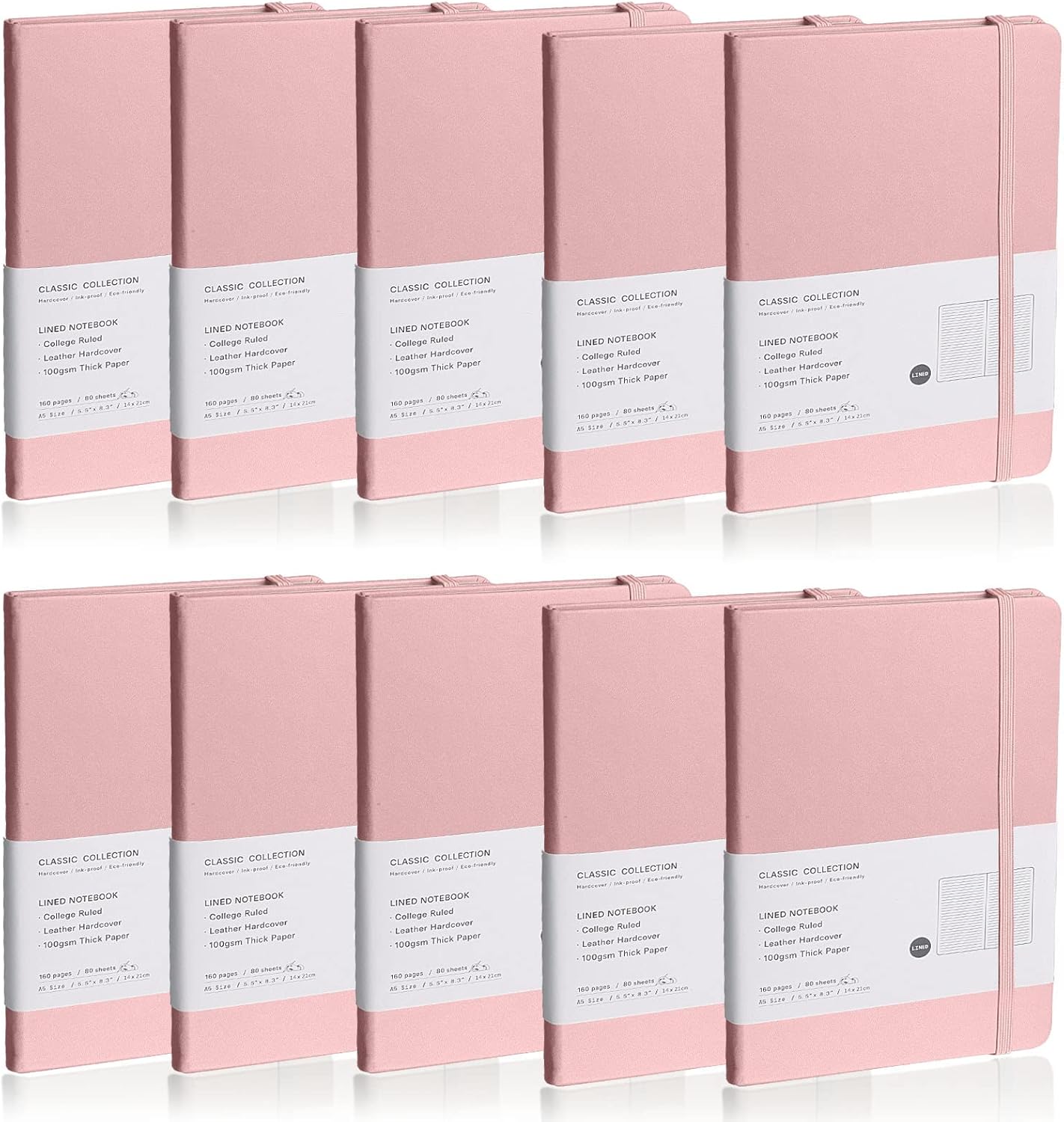 Lined Journal Notebook 10 Pack in Pink with 160 Pages