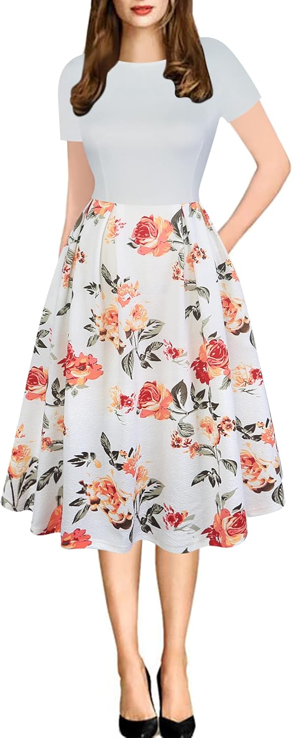 Oxiuly Women's Vintage Patchwork Pockets Swing Dress Review