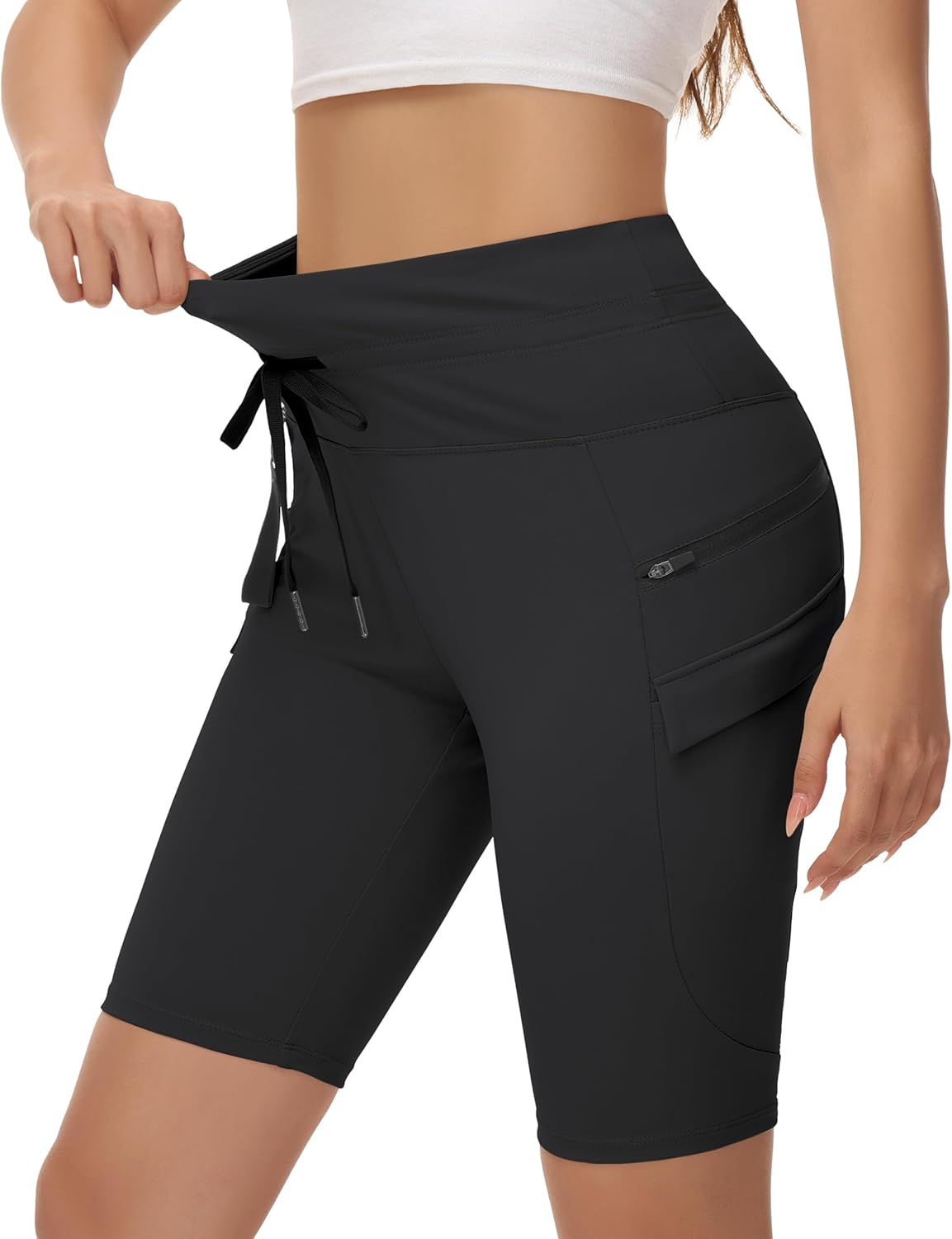 Women's Hiking Biker Shorts 9 Inch Cargo High Waisted for Travel