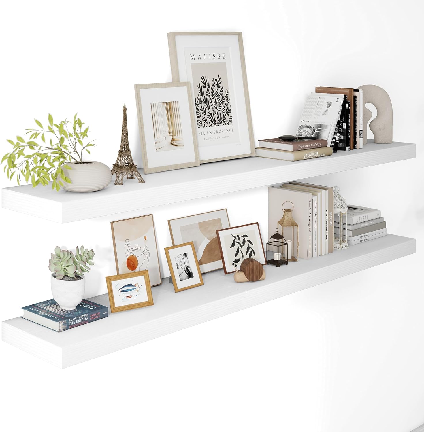 Vivelove White Floating Shelves for Wall - 55 Inch Sturdy Design