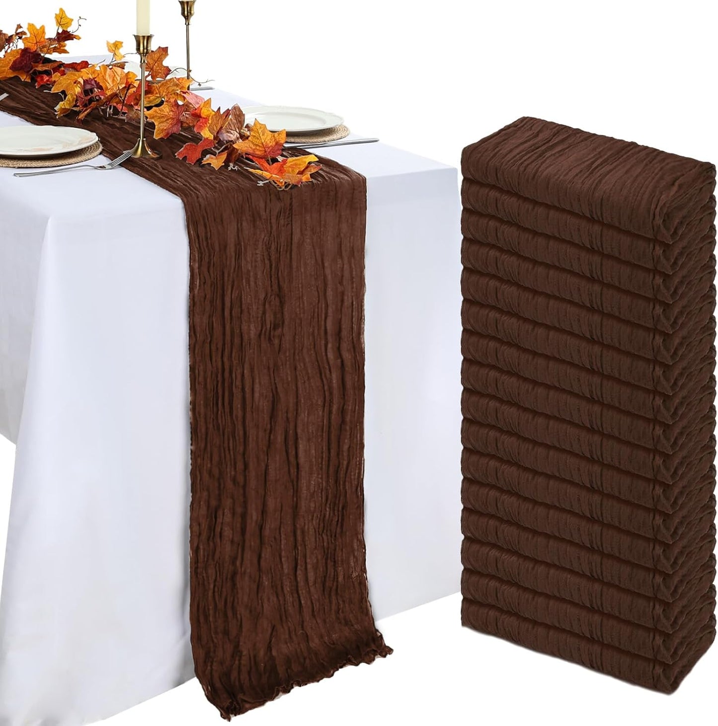 16 Pack Brown Cheesecloth Table Runner for Rustic Decor