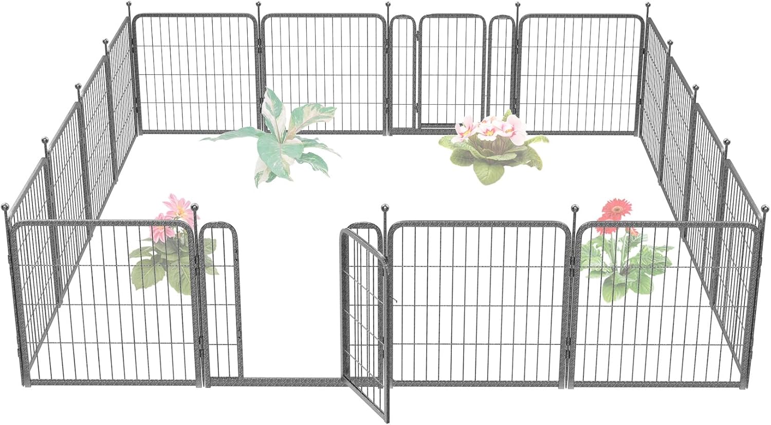 FXW Garden Fence with Door - Heavy Duty Metal Dog Barrier