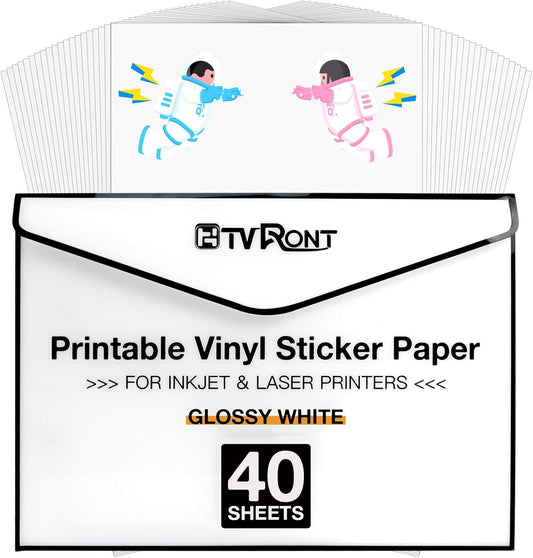 40 Glossy White Vinyl Stickers - Ink & Laser Printable!