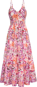 Women's 2025 Summer Maxi Dress Floral Tie Front - Flowy Boho Sundress