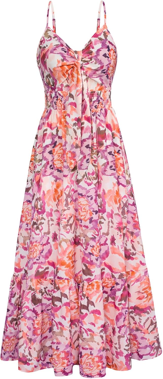 GRACE KARIN Women's Summer Maxi Dress with Floral Tie Front