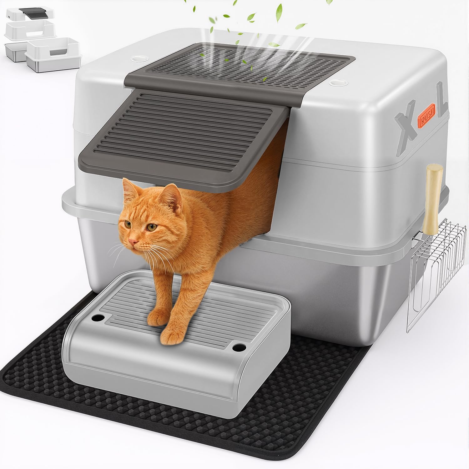 XL Premium Stainless Steel Enclosed Cat Litter Box for Big Cats